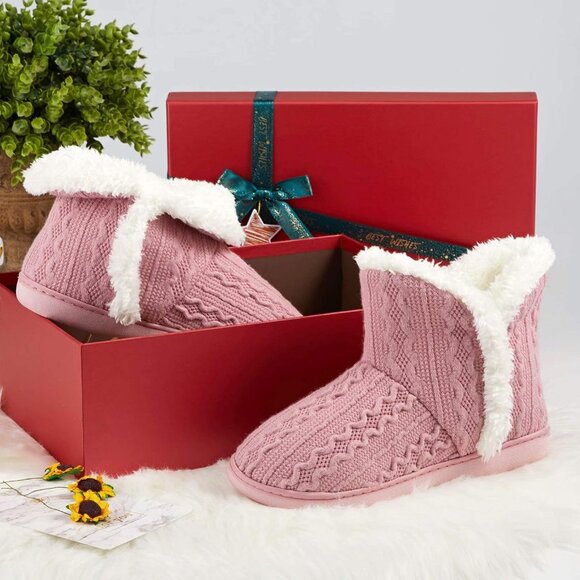Women's Winter Warm Fluffy Fur Lined Plush Light Pink Bootie Slippers Shoes - Picture 7 of 7